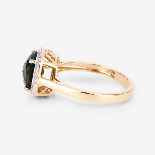 Bids.com 2.64 Carat Genuine Green Tourmaline and White Diamond 14K Yellow Gold Ring Rings