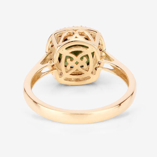 Bids.com 2.64 Carat Genuine Green Tourmaline and White Diamond 14K Yellow Gold Ring Rings