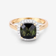 Bids.com 2.64 Carat Genuine Green Tourmaline and White Diamond 14K Yellow Gold Ring Rings