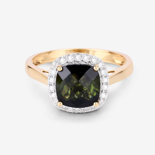 Bids.com 2.64 Carat Genuine Green Tourmaline and White Diamond 14K Yellow Gold Ring Rings