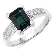 Bids.com 1.91 Carat Genuine Green Tourmaline and White Diamond 14K White Gold Ring Rings