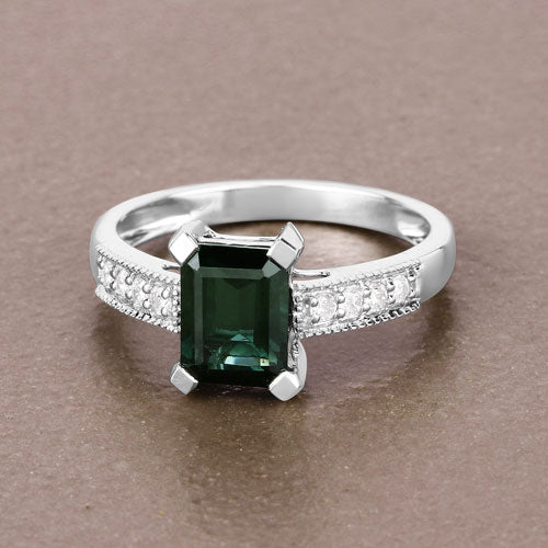 Bids.com 1.91 Carat Genuine Green Tourmaline and White Diamond 14K White Gold Ring Rings