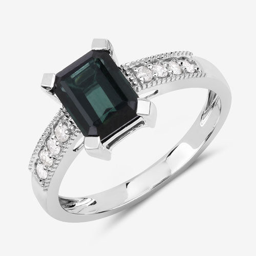 Bids.com 1.91 Carat Genuine Green Tourmaline and White Diamond 14K White Gold Ring Rings