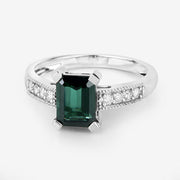 Bids.com 1.91 Carat Genuine Green Tourmaline and White Diamond 14K White Gold Ring Rings