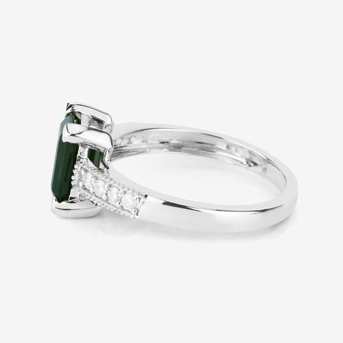 Bids.com 1.91 Carat Genuine Green Tourmaline and White Diamond 14K White Gold Ring Rings