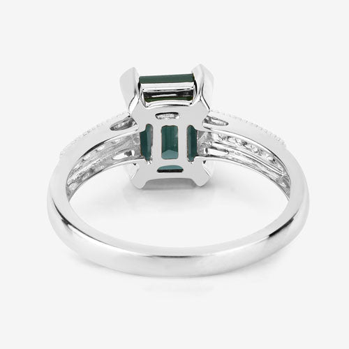 Bids.com 1.91 Carat Genuine Green Tourmaline and White Diamond 14K White Gold Ring Rings