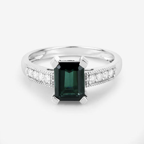 Bids.com 1.91 Carat Genuine Green Tourmaline and White Diamond 14K White Gold Ring Rings