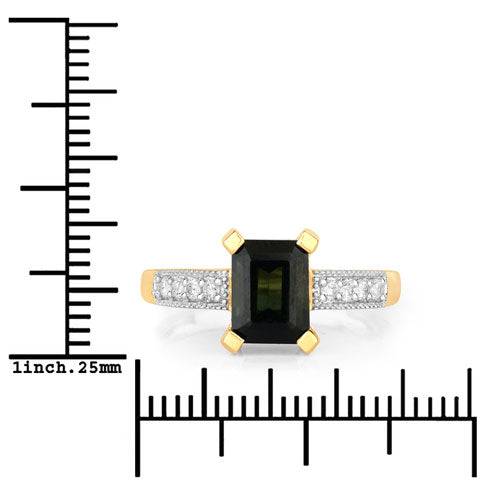 Bids.com 1.91 Carat Genuine Green Tourmaline and White Diamond 14K Yellow Gold Ring Rings