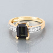 Bids.com 1.91 Carat Genuine Green Tourmaline and White Diamond 14K Yellow Gold Ring Rings