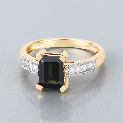 Bids.com 1.91 Carat Genuine Green Tourmaline and White Diamond 14K Yellow Gold Ring Rings