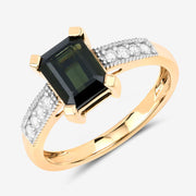 Bids.com 1.91 Carat Genuine Green Tourmaline and White Diamond 14K Yellow Gold Ring Rings