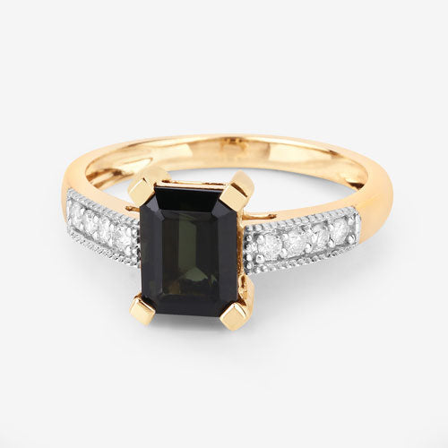 Bids.com 1.91 Carat Genuine Green Tourmaline and White Diamond 14K Yellow Gold Ring Rings