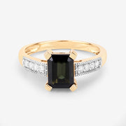 Bids.com 1.91 Carat Genuine Green Tourmaline and White Diamond 14K Yellow Gold Ring Rings