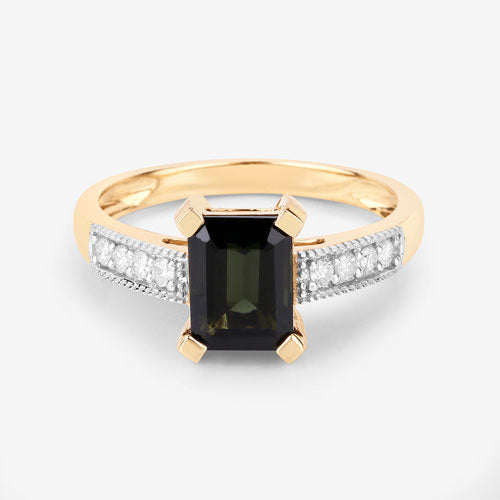 Bids.com 1.91 Carat Genuine Green Tourmaline and White Diamond 14K Yellow Gold Ring Rings