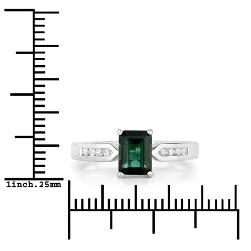 Bids.com 1.19 Carat Genuine Green Tourmaline and White Diamond 14K White Gold Ring Rings