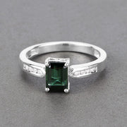 Bids.com 1.19 Carat Genuine Green Tourmaline and White Diamond 14K White Gold Ring Rings