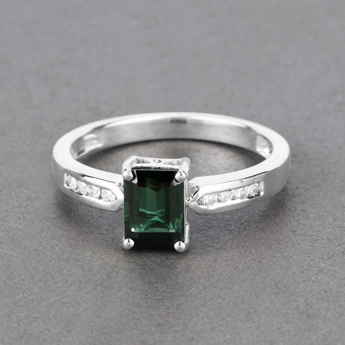 Bids.com 1.19 Carat Genuine Green Tourmaline and White Diamond 14K White Gold Ring Rings