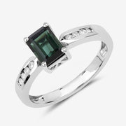 Bids.com 1.19 Carat Genuine Green Tourmaline and White Diamond 14K White Gold Ring Rings