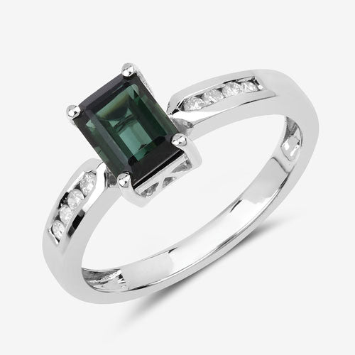 Bids.com 1.19 Carat Genuine Green Tourmaline and White Diamond 14K White Gold Ring Rings