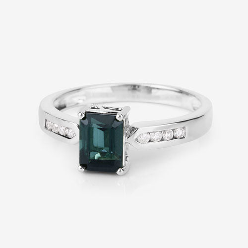 Bids.com 1.19 Carat Genuine Green Tourmaline and White Diamond 14K White Gold Ring Rings