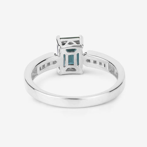 Bids.com 1.19 Carat Genuine Green Tourmaline and White Diamond 14K White Gold Ring Rings