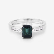 Bids.com 1.19 Carat Genuine Green Tourmaline and White Diamond 14K White Gold Ring Rings