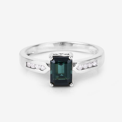 Bids.com 1.19 Carat Genuine Green Tourmaline and White Diamond 14K White Gold Ring Rings