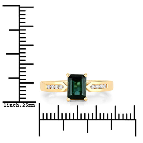 Bids.com 1.19 Carat Genuine Green Tourmaline and White Diamond 14K Yellow Gold Ring Rings