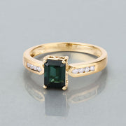 Bids.com 1.19 Carat Genuine Green Tourmaline and White Diamond 14K Yellow Gold Ring Rings