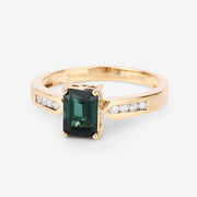 Bids.com 1.19 Carat Genuine Green Tourmaline and White Diamond 14K Yellow Gold Ring Rings