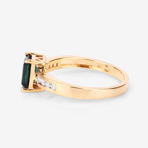 Bids.com 1.19 Carat Genuine Green Tourmaline and White Diamond 14K Yellow Gold Ring Rings