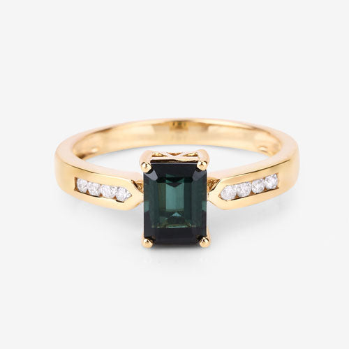 Bids.com 1.19 Carat Genuine Green Tourmaline and White Diamond 14K Yellow Gold Ring Rings
