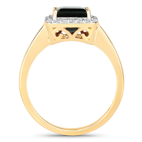 Bids.com 3.02 Carat Genuine Green Tourmaline and White Diamond 14K Yellow Gold Ring Rings