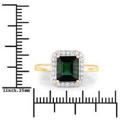 Bids.com 3.02 Carat Genuine Green Tourmaline and White Diamond 14K Yellow Gold Ring Rings