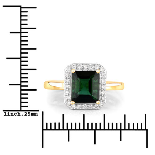Bids.com 3.02 Carat Genuine Green Tourmaline and White Diamond 14K Yellow Gold Ring Rings