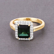 Bids.com 3.02 Carat Genuine Green Tourmaline and White Diamond 14K Yellow Gold Ring Rings