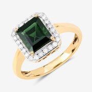 Bids.com 3.02 Carat Genuine Green Tourmaline and White Diamond 14K Yellow Gold Ring Rings