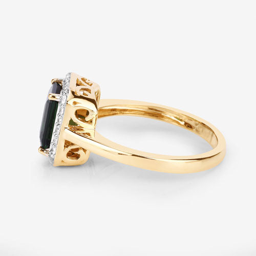 Bids.com 3.02 Carat Genuine Green Tourmaline and White Diamond 14K Yellow Gold Ring Rings