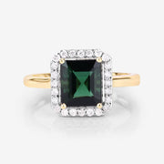 Bids.com 3.02 Carat Genuine Green Tourmaline and White Diamond 14K Yellow Gold Ring Rings