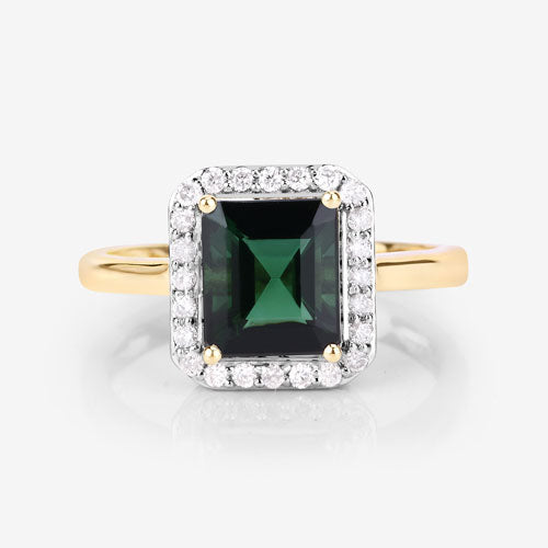 Bids.com 3.02 Carat Genuine Green Tourmaline and White Diamond 14K Yellow Gold Ring Rings