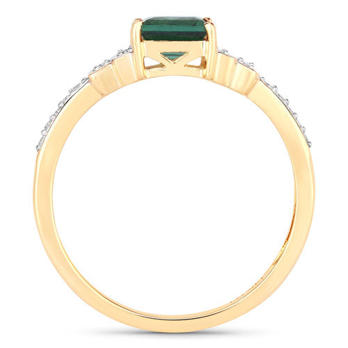 Bids.com 0.72 Carat Genuine Green Tourmaline and White Diamond 14K Yellow Gold Ring Rings