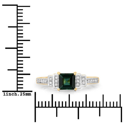 Bids.com 0.72 Carat Genuine Green Tourmaline and White Diamond 14K Yellow Gold Ring Rings