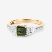 Bids.com 0.72 Carat Genuine Green Tourmaline and White Diamond 14K Yellow Gold Ring Rings