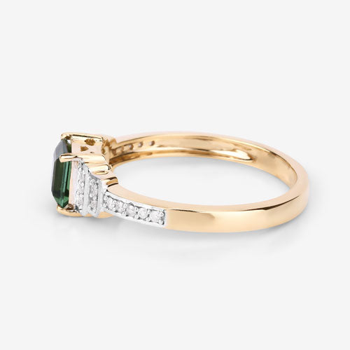Bids.com 0.72 Carat Genuine Green Tourmaline and White Diamond 14K Yellow Gold Ring Rings