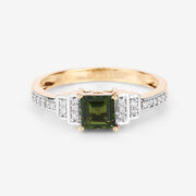 Bids.com 0.72 Carat Genuine Green Tourmaline and White Diamond 14K Yellow Gold Ring Rings