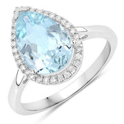 Bids.com 2.25 Carat Genuine Aquamarine And White Diamond 10K White Gold Ring Rings