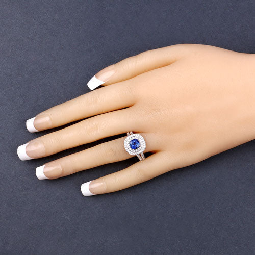 Bids.com 1.96 Carat Genuine Blue Sapphire and White Diamond 18K White Gold Ring Rings