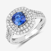 Bids.com 1.96 Carat Genuine Blue Sapphire and White Diamond 18K White Gold Ring Rings