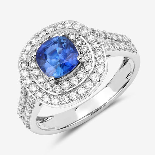 Bids.com 1.96 Carat Genuine Blue Sapphire and White Diamond 18K White Gold Ring Rings