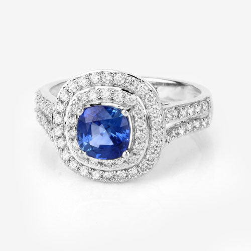 Bids.com 1.96 Carat Genuine Blue Sapphire and White Diamond 18K White Gold Ring Rings